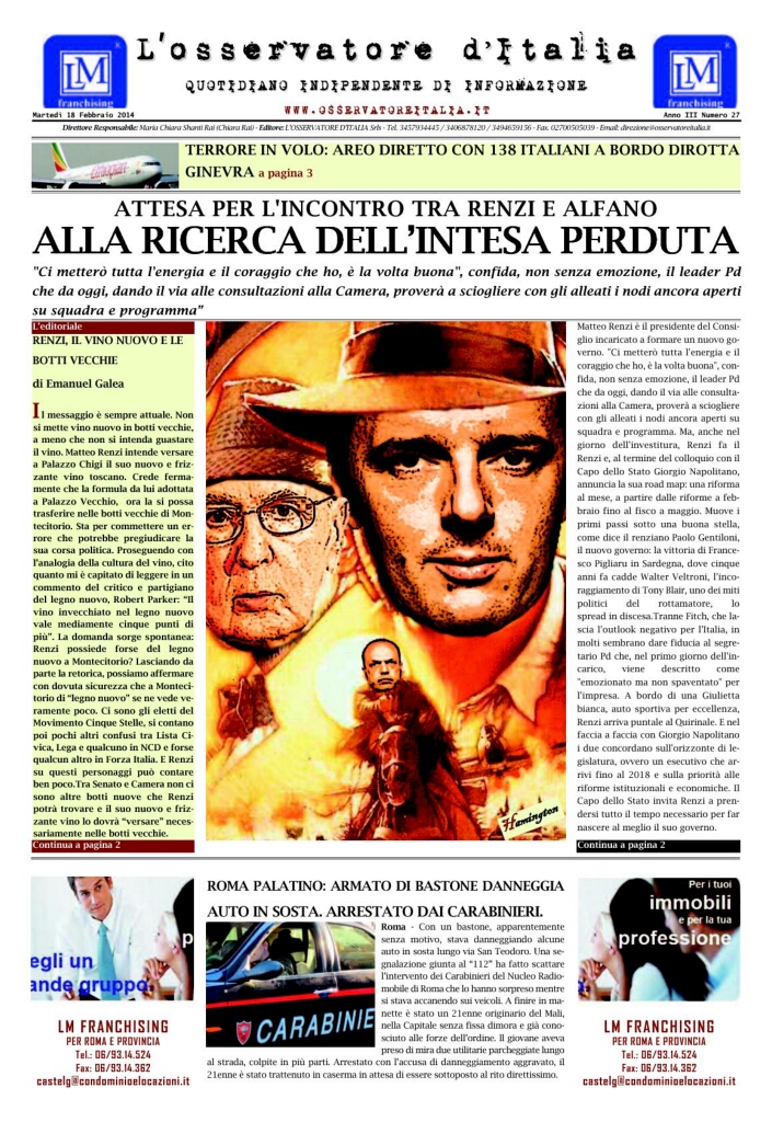 L'osservatore d'Italia edizione del 18 Febbraio 2014